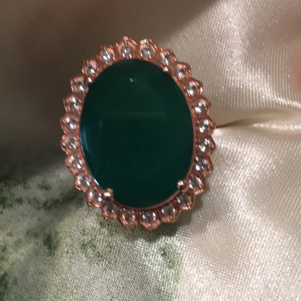 CLOSEOUT Verde Onyx, Natural White Zircon Halo Ring.  NWT